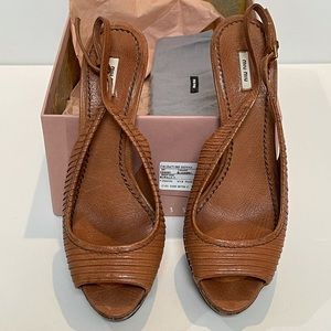 Miu Miu camel sling back platform sandals